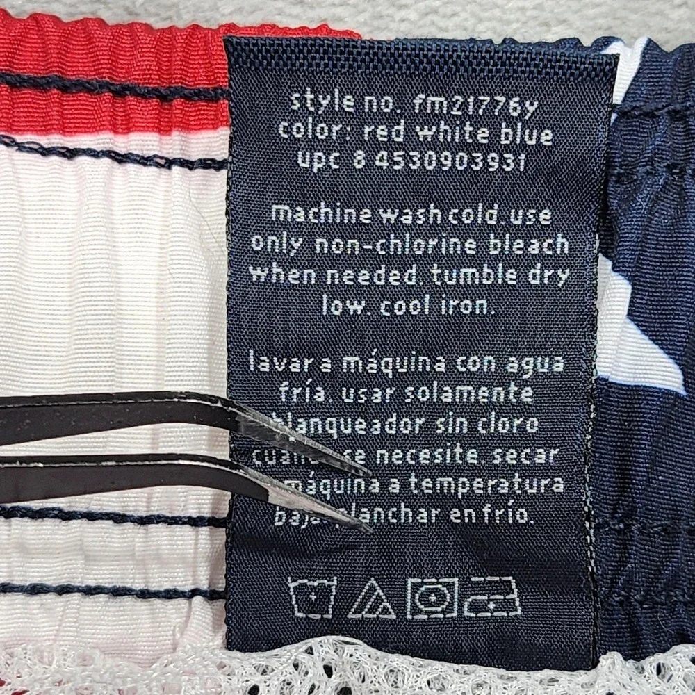 Faded Glory Swim Trunks Mens L Red White‎ Blue USA Flag Patriotic Lined Pockets